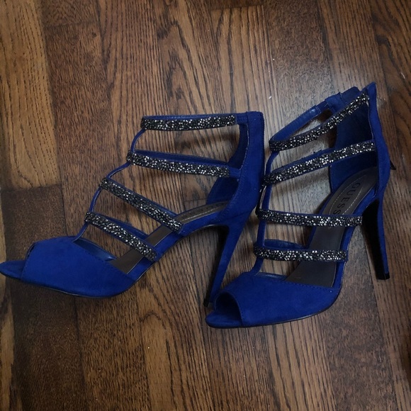 NEW 🆕 Guess Sparkly Cobalt Open Toe Strappy Heels - Picture 6 of 8
